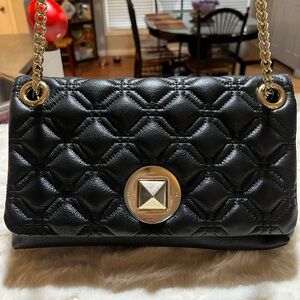 Kate Spade  Black  quilted  Shimmer Pebbled Leather Shoulder Bag - EUC